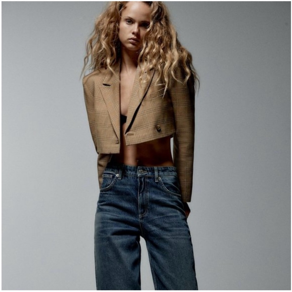 Zara Check Brown Cropped Blazer